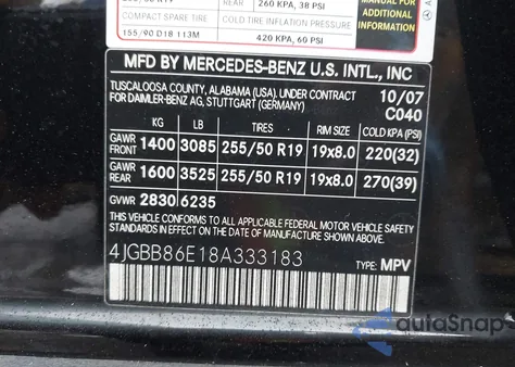 2008 Mercedes-Benz Ml 350 4Matic from USA, damaged, VIN 4JGBB86E18A333183
